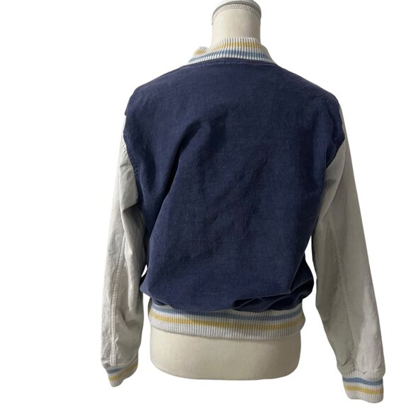 Aerie Preppy Blue Corduroy Snap Front Academia Varsity  Jacket ‎ Size Small - Picture 4 of 10